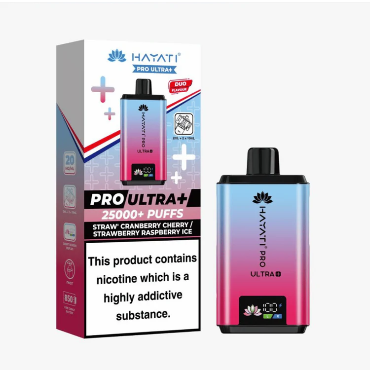 70 Hayati Pro Ultra Plus 25k Puffs Vape Kit Straw' Cranberry Cherry / Strawberry Raspberry Ice - Image 1
